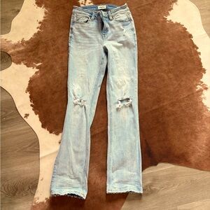Edgely Blue Bootcut Jeans with Distressed Details